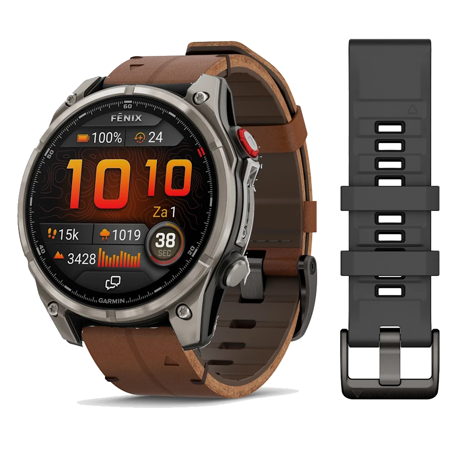 Garmin Fenix 8 Pro LTE 47mm AMOLED Sapphire titanium - leren band