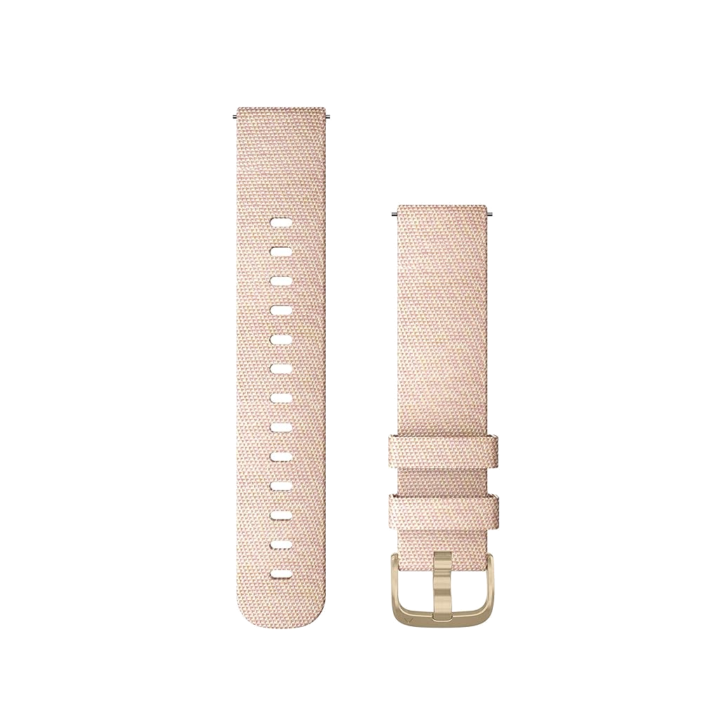 Polsband met snelsluiting (20mm) Zachtroze geweven nylon bandje met lichtgouden