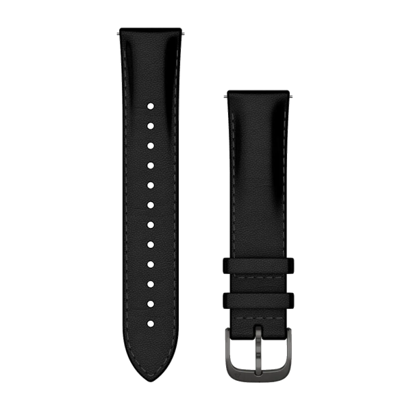 Bandjes met snelsluiting (20 mm) Zwart leer met brushed slate gesp