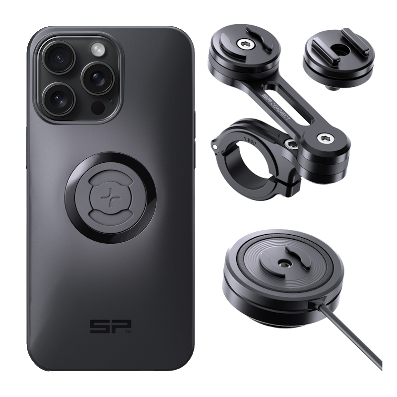 SP Connect Phone Case Apple iPhone 15 Pro Max inclusief Moto Mount Pro en charging antivibratie module
