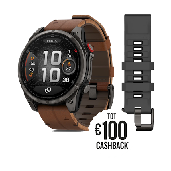 Garmin Fenix 8 Pro LTE 47mm AMOLED Sapphire carbon gray - leren band
